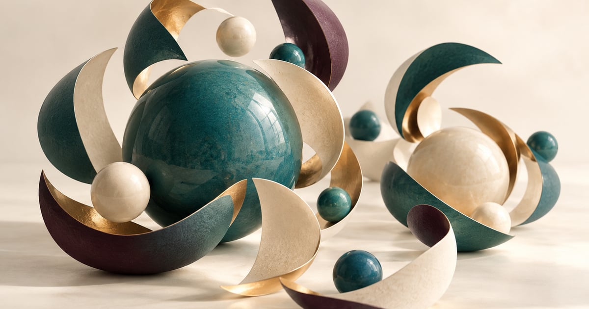 Sfere ceramice și forme de hârtie, reprezentare artistică a particulelor înconjurate de solvent.