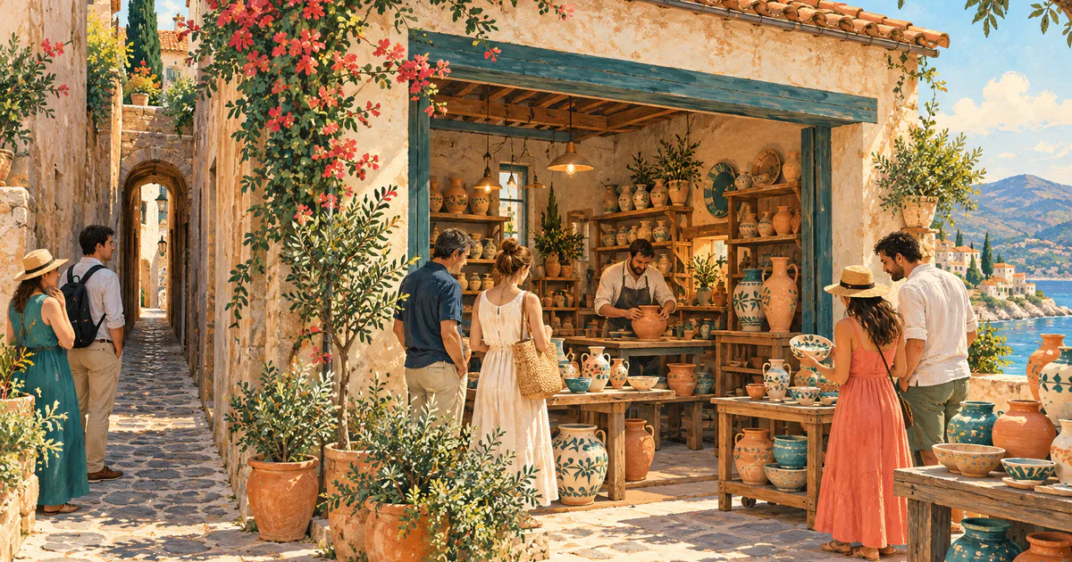 Un atelier mare de ceramică și clienți, ilustrație conceptuală despre un singur ofertant.