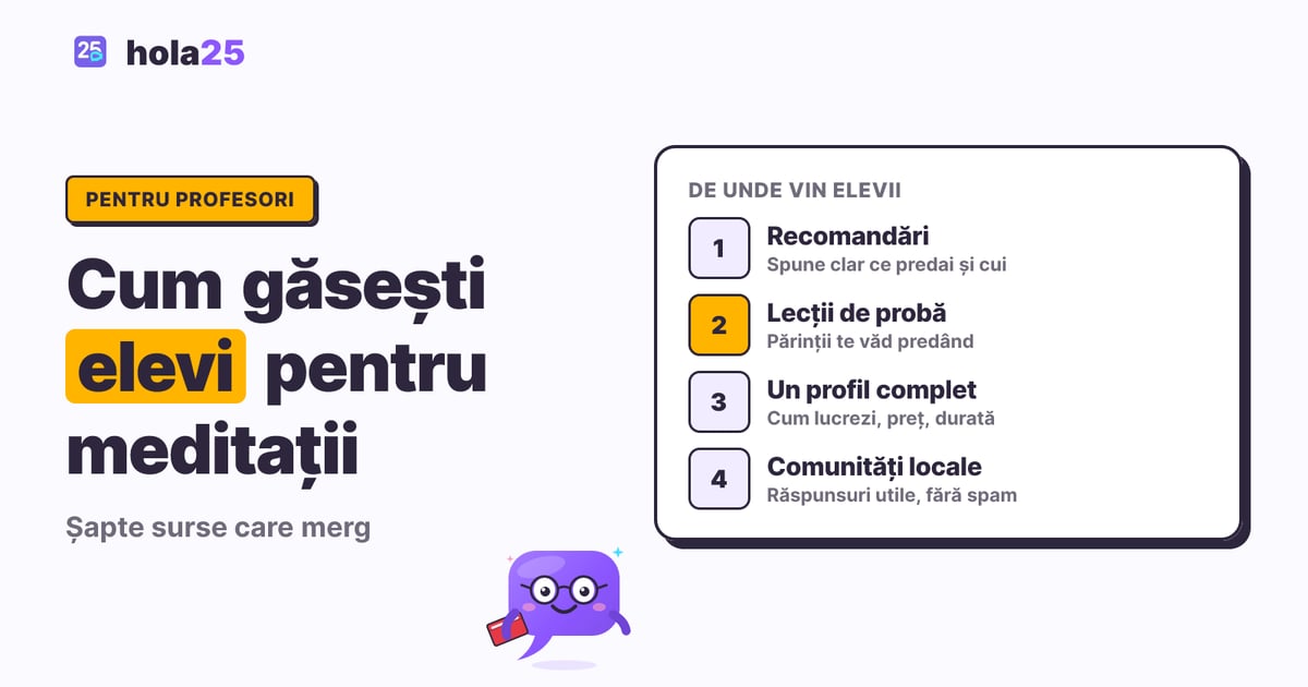 Patru surse de elevi pentru un profesor: recomandări, lecții de probă, un profil complet și comunități locale