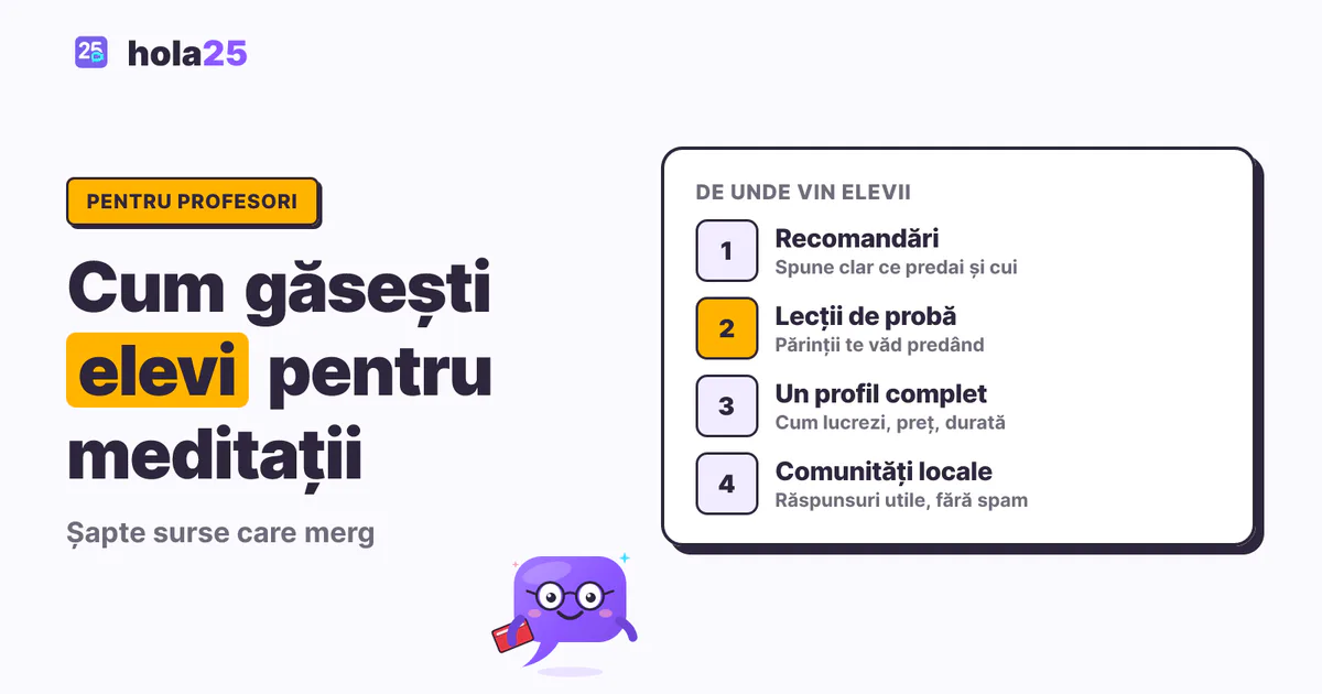 Patru surse de elevi pentru un profesor: recomandări, lecții de probă, un profil complet și comunități locale