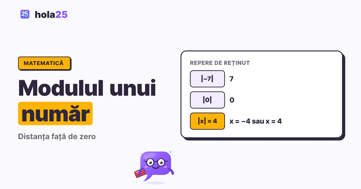 Modulul unui număr: reguli și exerciții rezolvate. |−7|: 7. |0|: 0. |x| = 4: x = −4 sau x = 4.