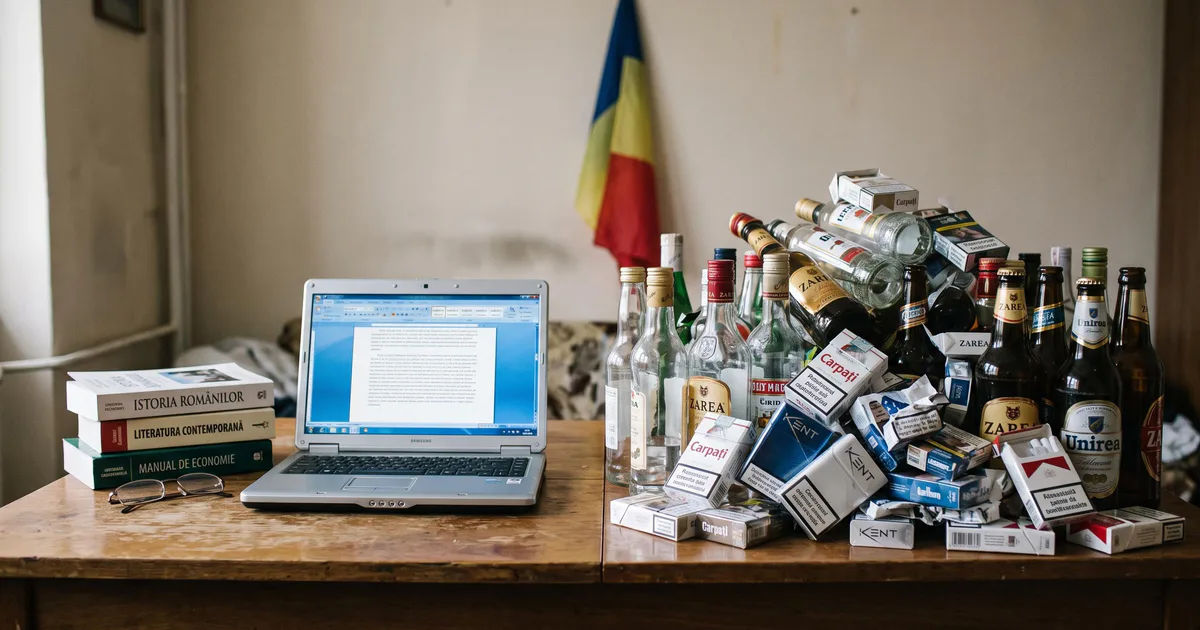 Grafic vizual care arată o diferență mare între cheltuielile românilor pe educație (puțin) și pe alcool și țigări (mult).