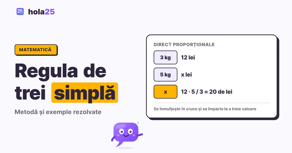 Regula de trei simplă pe un exemplu: 3 kg costă 12 lei, 5 kg costă 20 de lei
