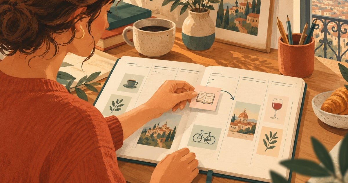 O femeie mută un bilețel cu simbolul unei cărți pe altă zi din calendar.