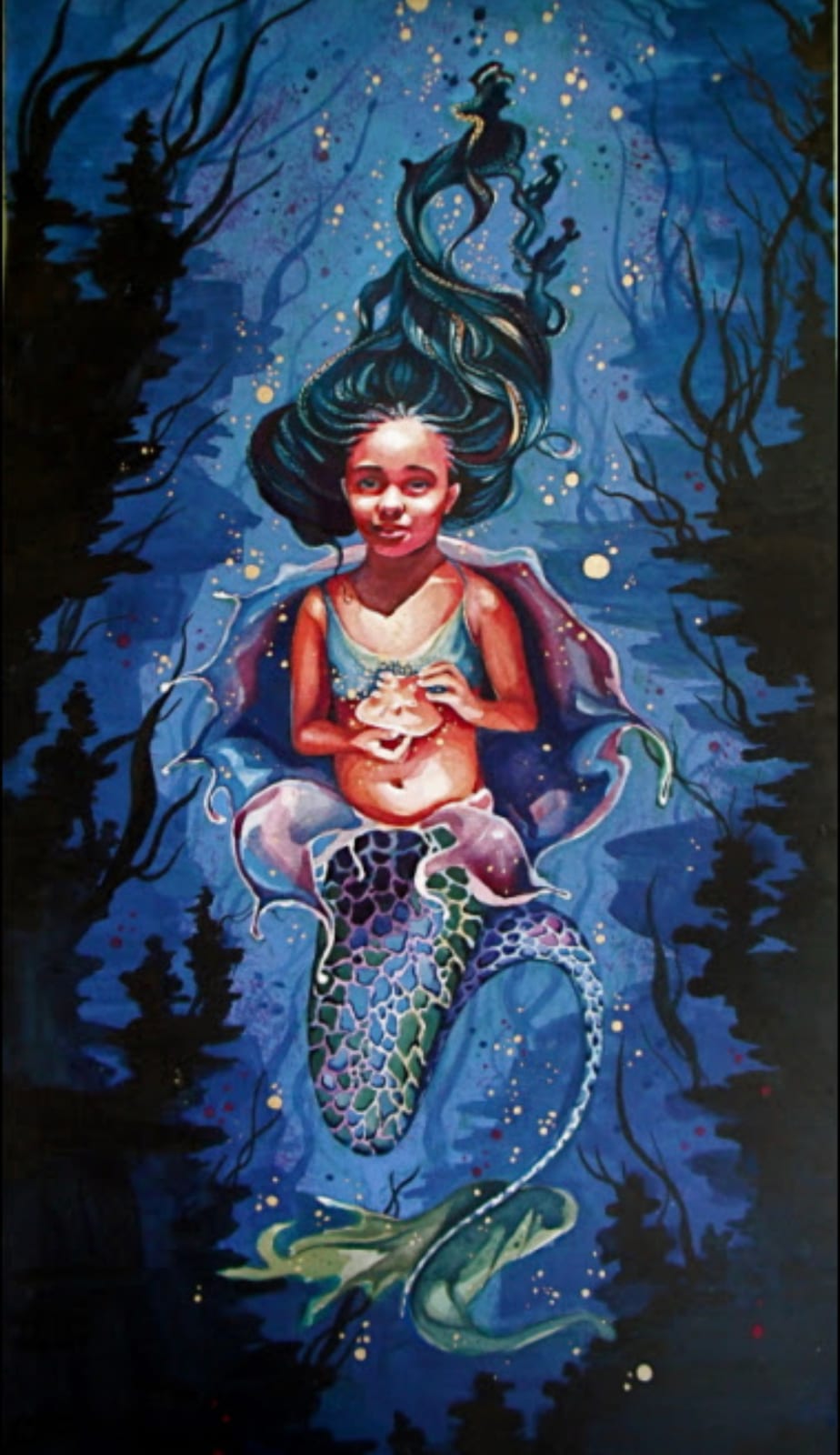 Mermaid in a Jellyfish Skirt, watercolor painting by Bethany Bartholomew