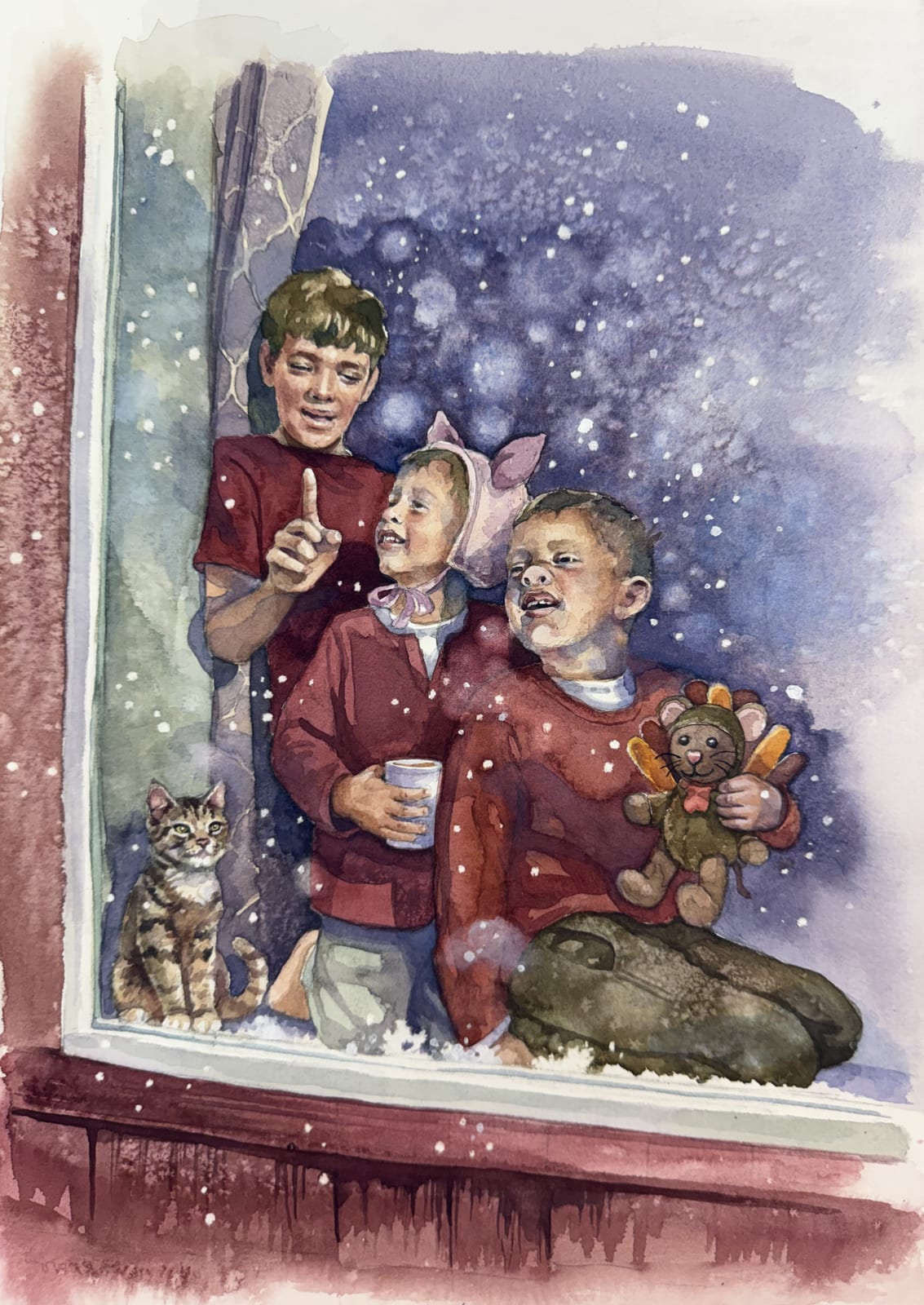 First Snowfall, watercolor painting by Bethany Bartholomew