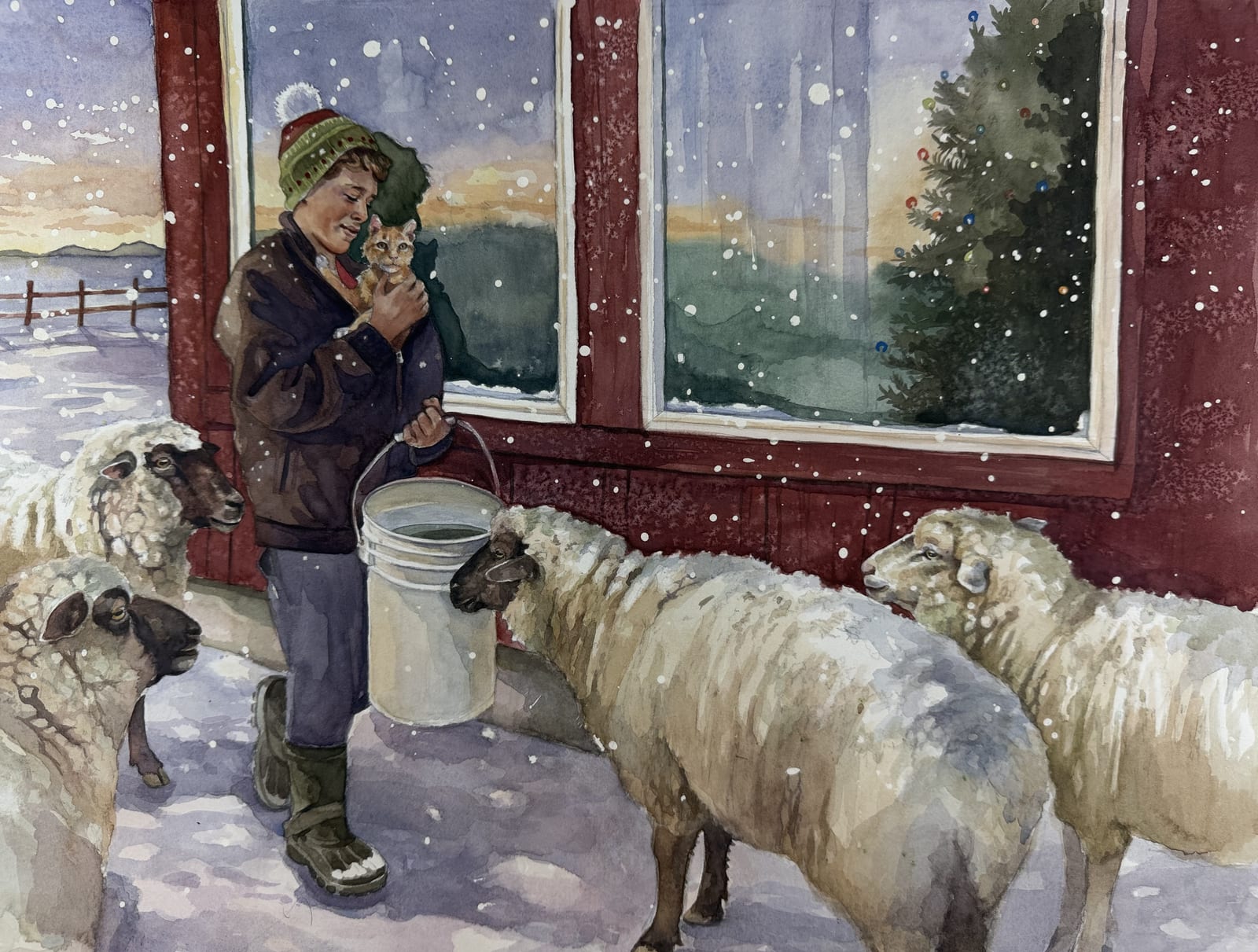 Winter Sheep, watercolor painting by Bethany Bartholomew