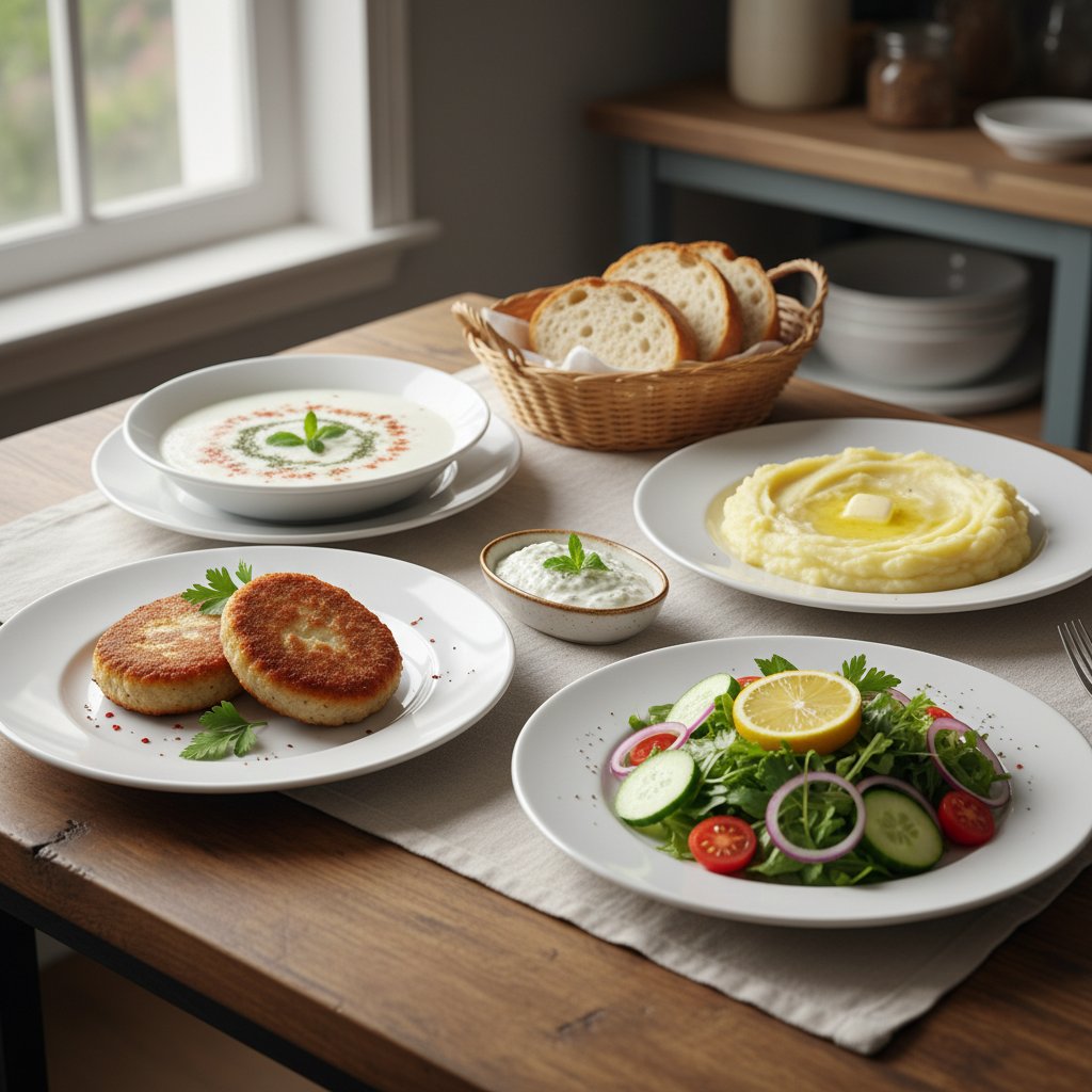 Yayla Çorbası- Kadınbudu Köfte- Patates Püresi-Salata