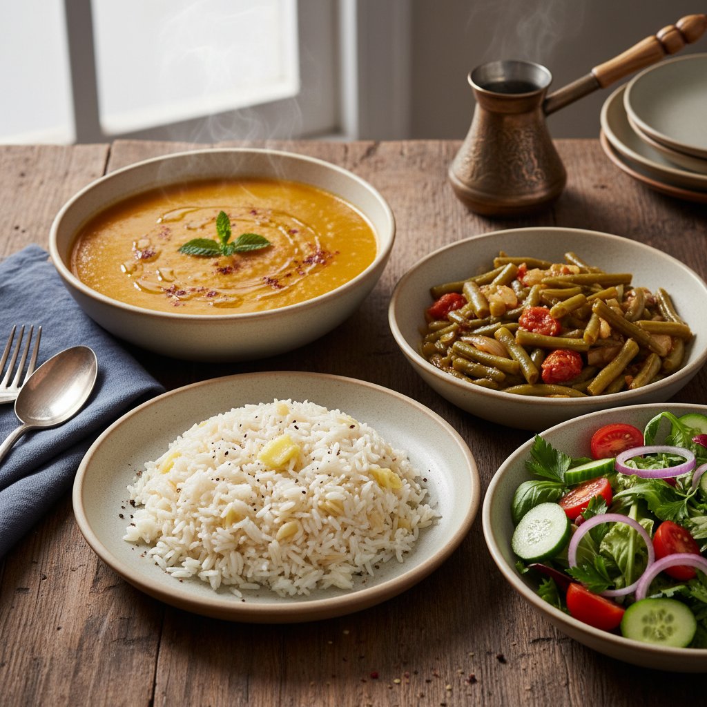 Mercimek Çorbası - Yeşil fasulye - Pirinç Pilavı - Salata