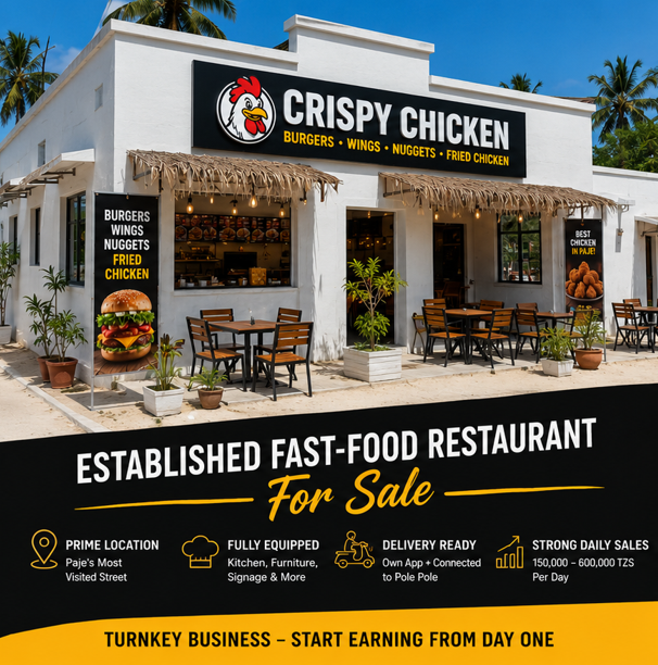 Established Fast-Food Restaurant for Sale in Prime Paje Location Zanzibar