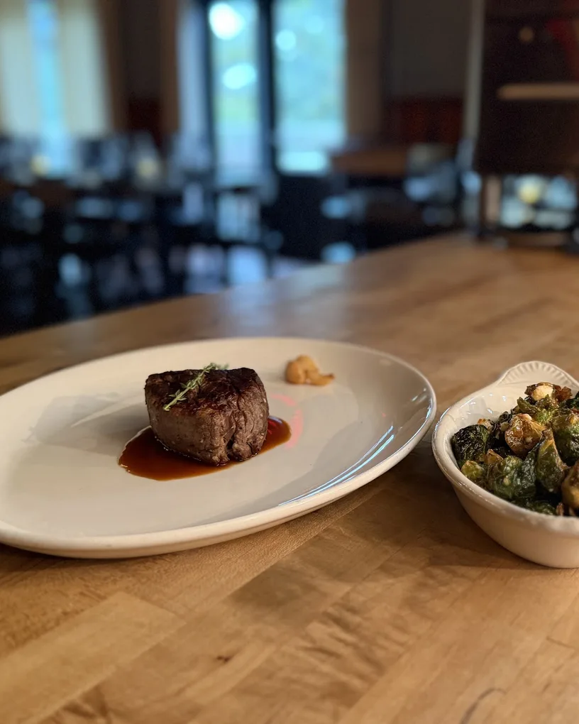 Center-cut filet with crispy Brussels sprouts at J. Michael's Prime in Canton, GA