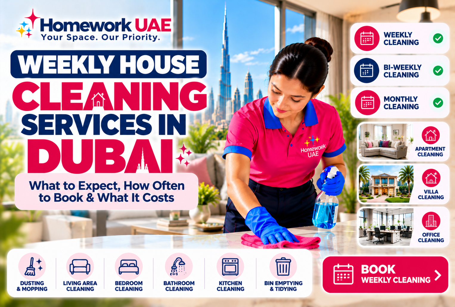 Weekly House Cleaning Services in Dubai: What to Expect, How Often to Book & What It Costs