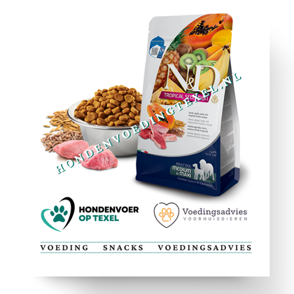 Farmina N&D Tropical Lam, spelt, haver en tropsich fruit medium&maxi 10 kg
