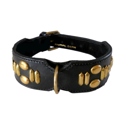 Halsband leder zwart met versiering 60 cm x 50 mm