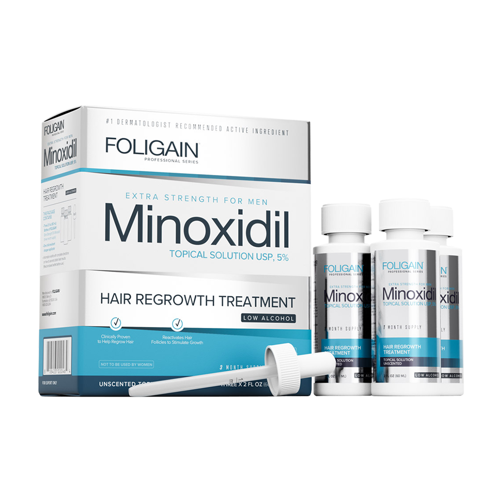 FOLIGAIN Minoxidil 5% hårväxtbehandling för män Skonsam formula (låg alkoholhalt) (60 ml)