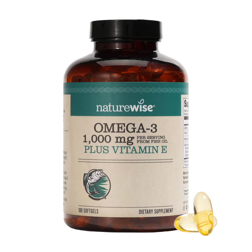 NatureWise Omega-3 fiskolja 1 000 mg + vitamin E softgels