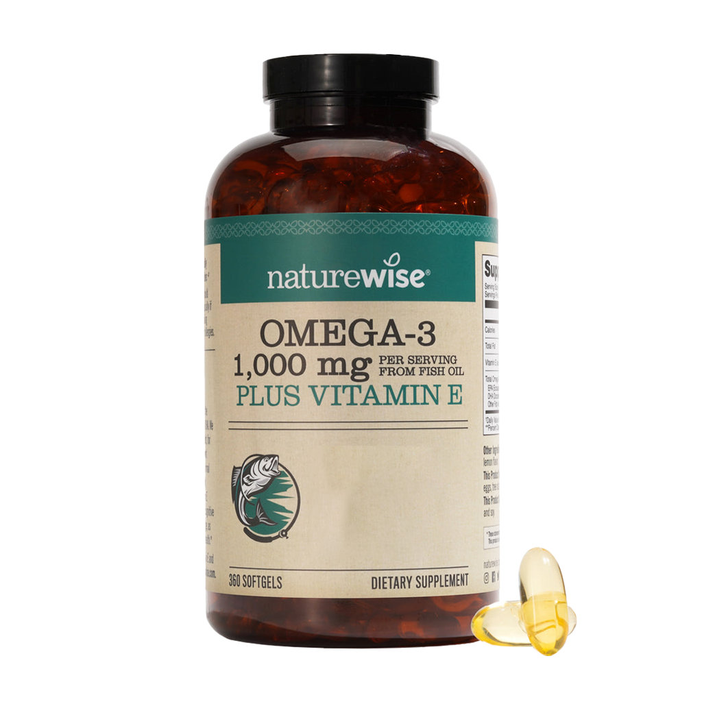 NatureWise Omega-3 fiskolja 1 000 mg + vitamin E softgels