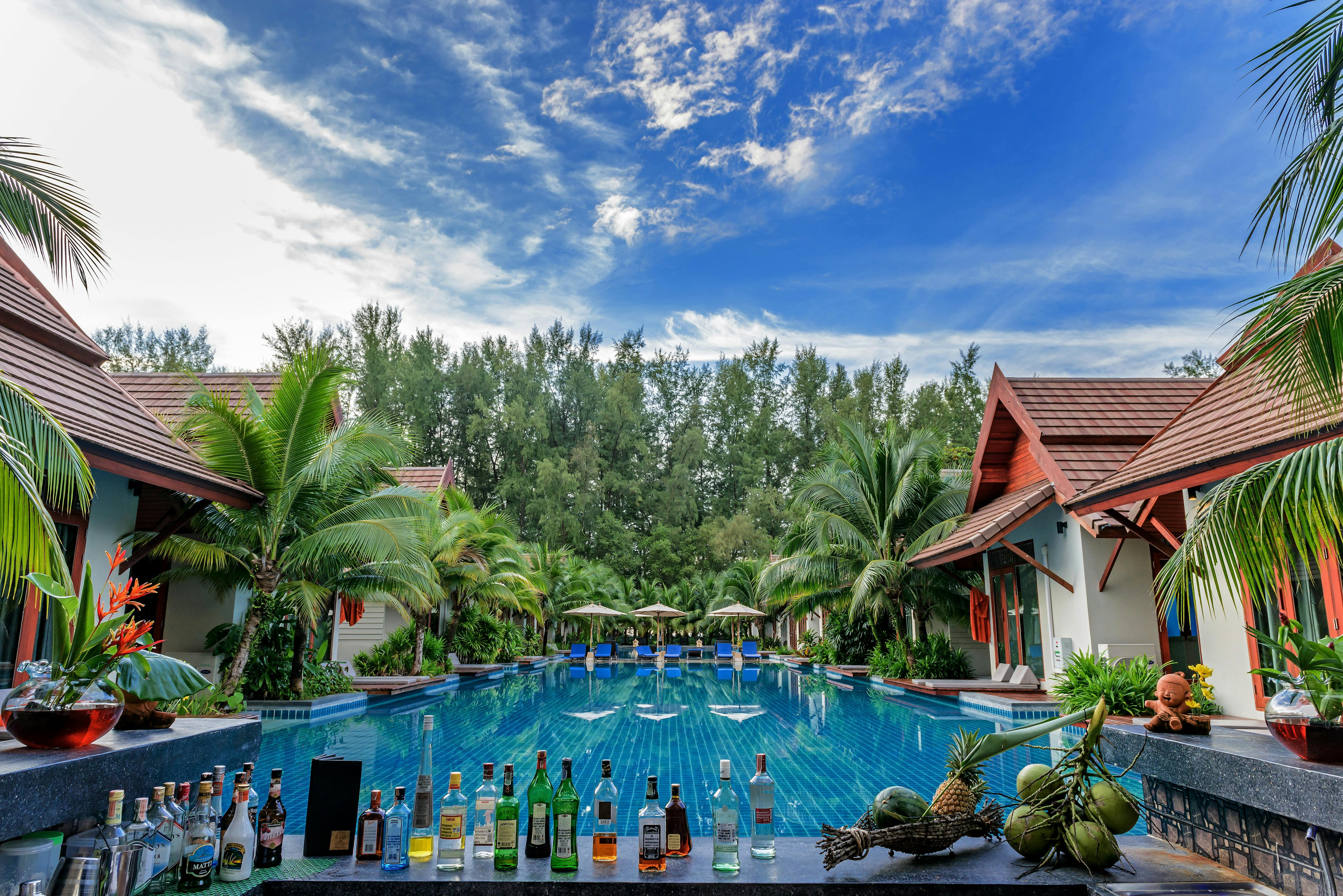 swimming-pool-beside-houses-and-trees