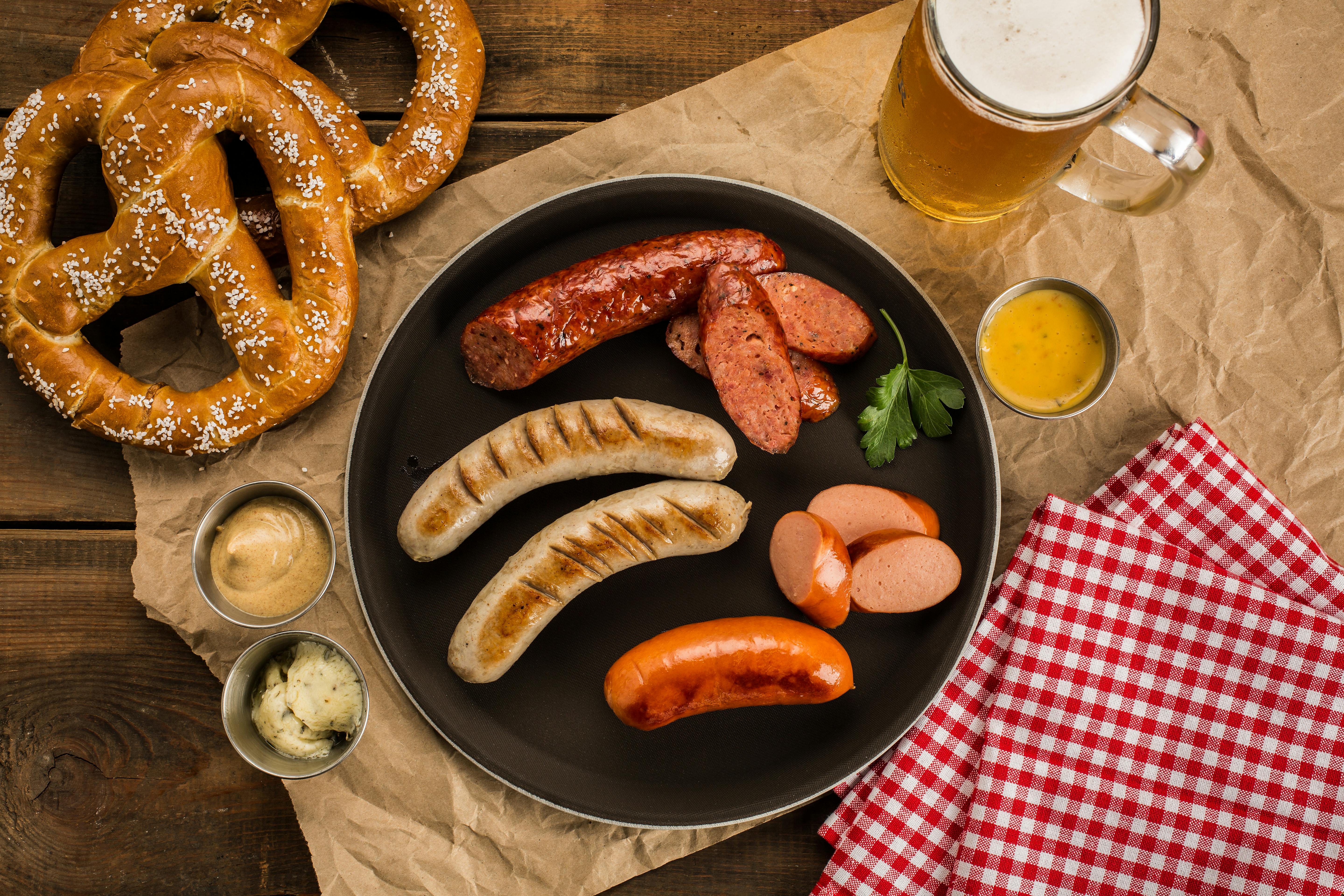 authentic-german-sausages-with-pretzels-and-beer