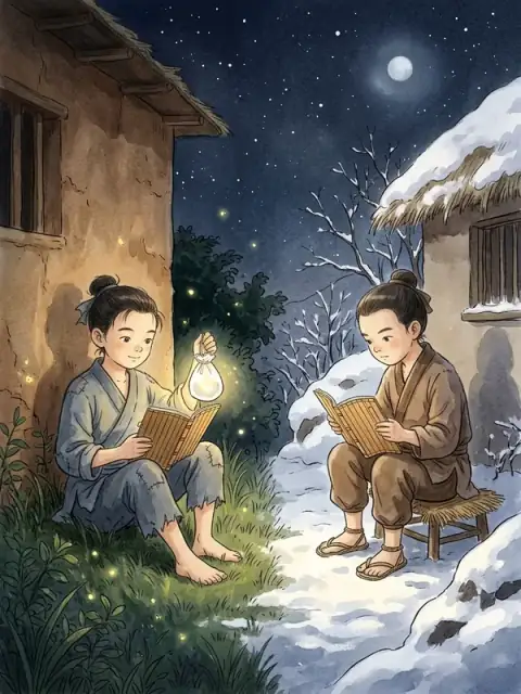 Studying by Firefly Light and Snow