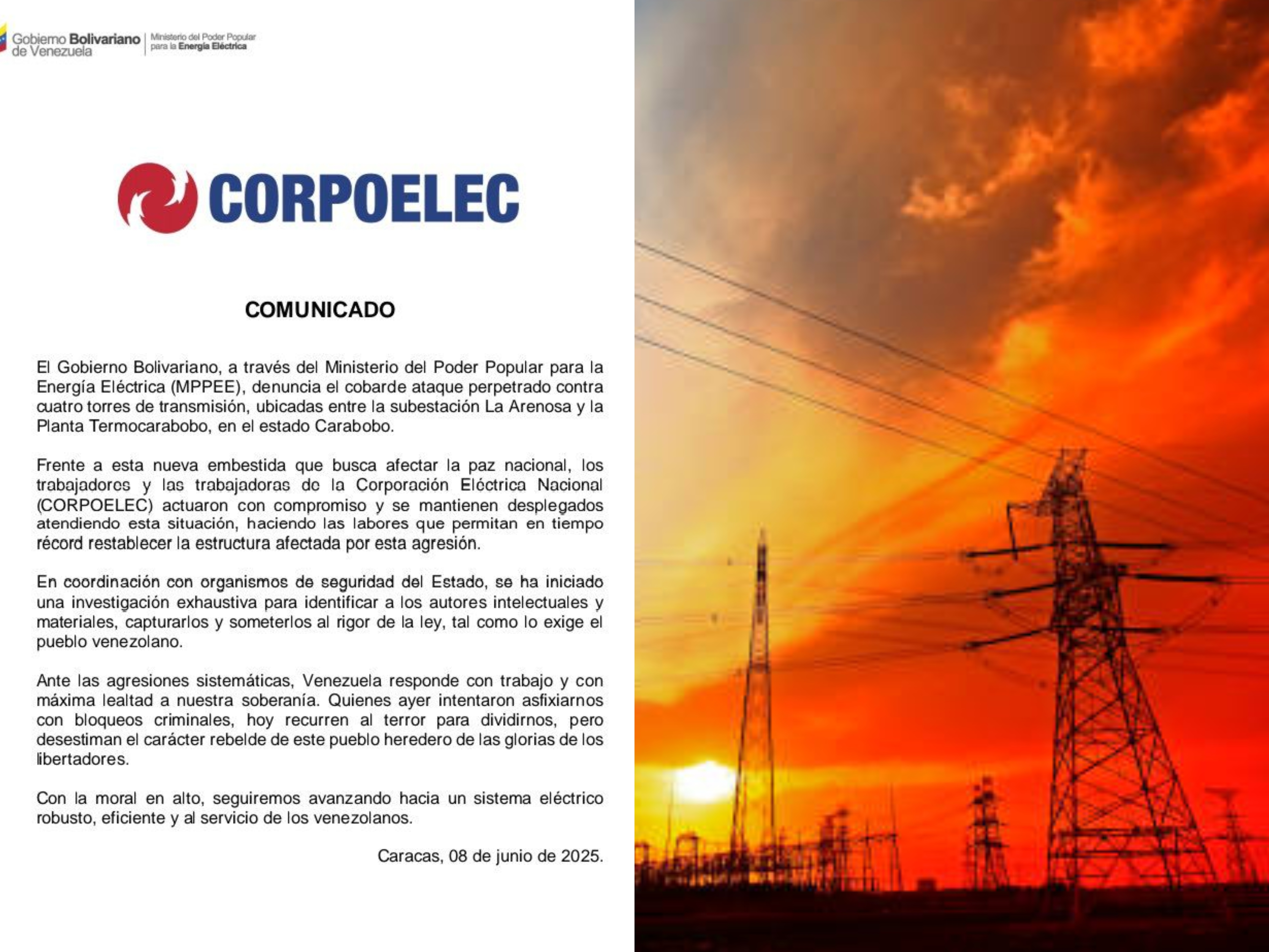 Denuncian Sabotaje Eléctrico en Carabobo: Cuatro Torres de Transmisión Afectadas (+Comunicado) 