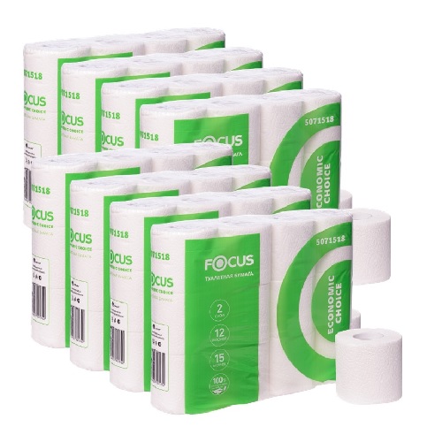 ТУАЛЕТНАЯ БУМАГА FOCUS ECONOMIC 2 СЛ. 12 РУЛ X 8 ПАЧКА