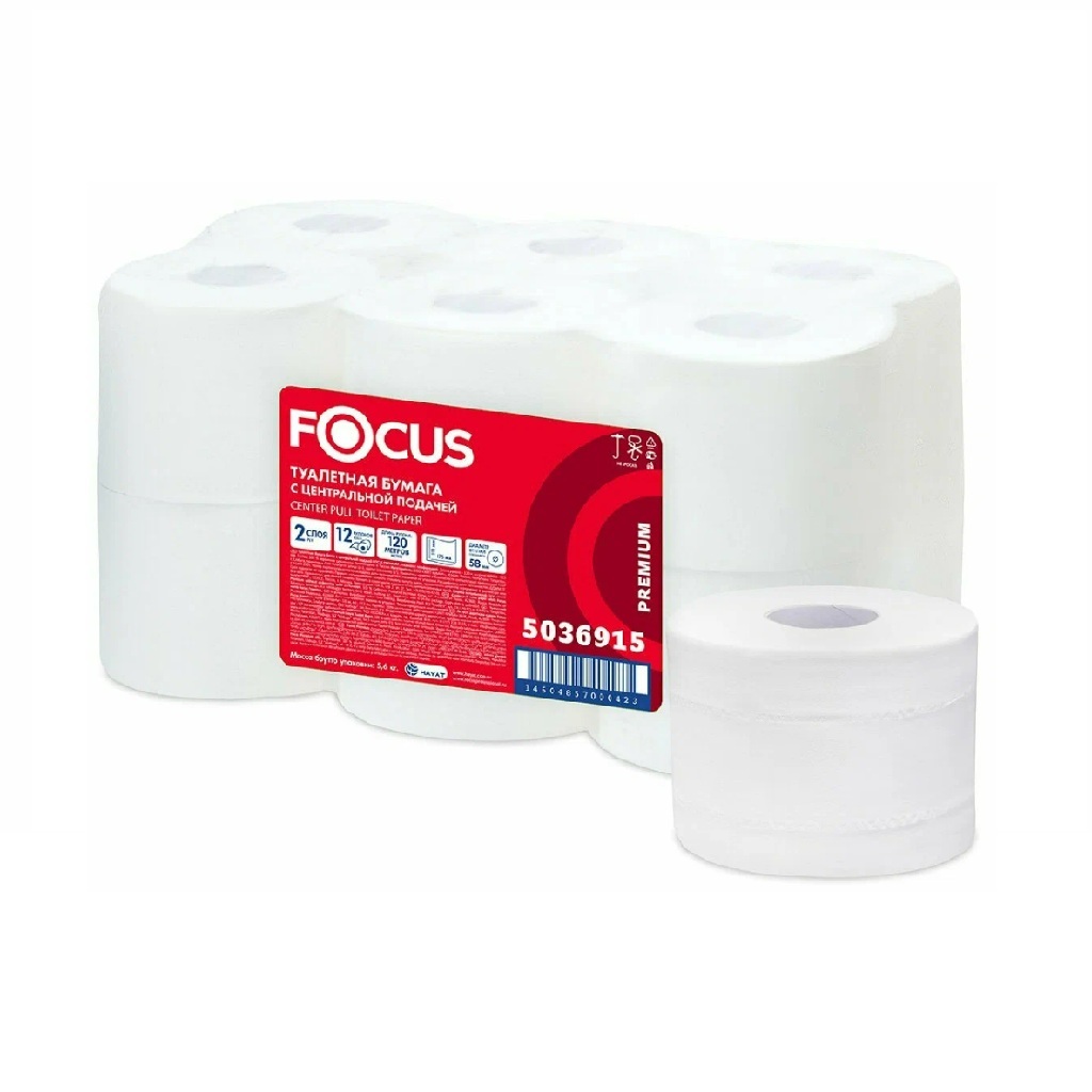 ТУАЛЕТНАЯ БУМАГА FOCUS ВНУТРЕННЯЯ ВЫТЯЖКА 2 СЛ. 12 РУЛ 120 М