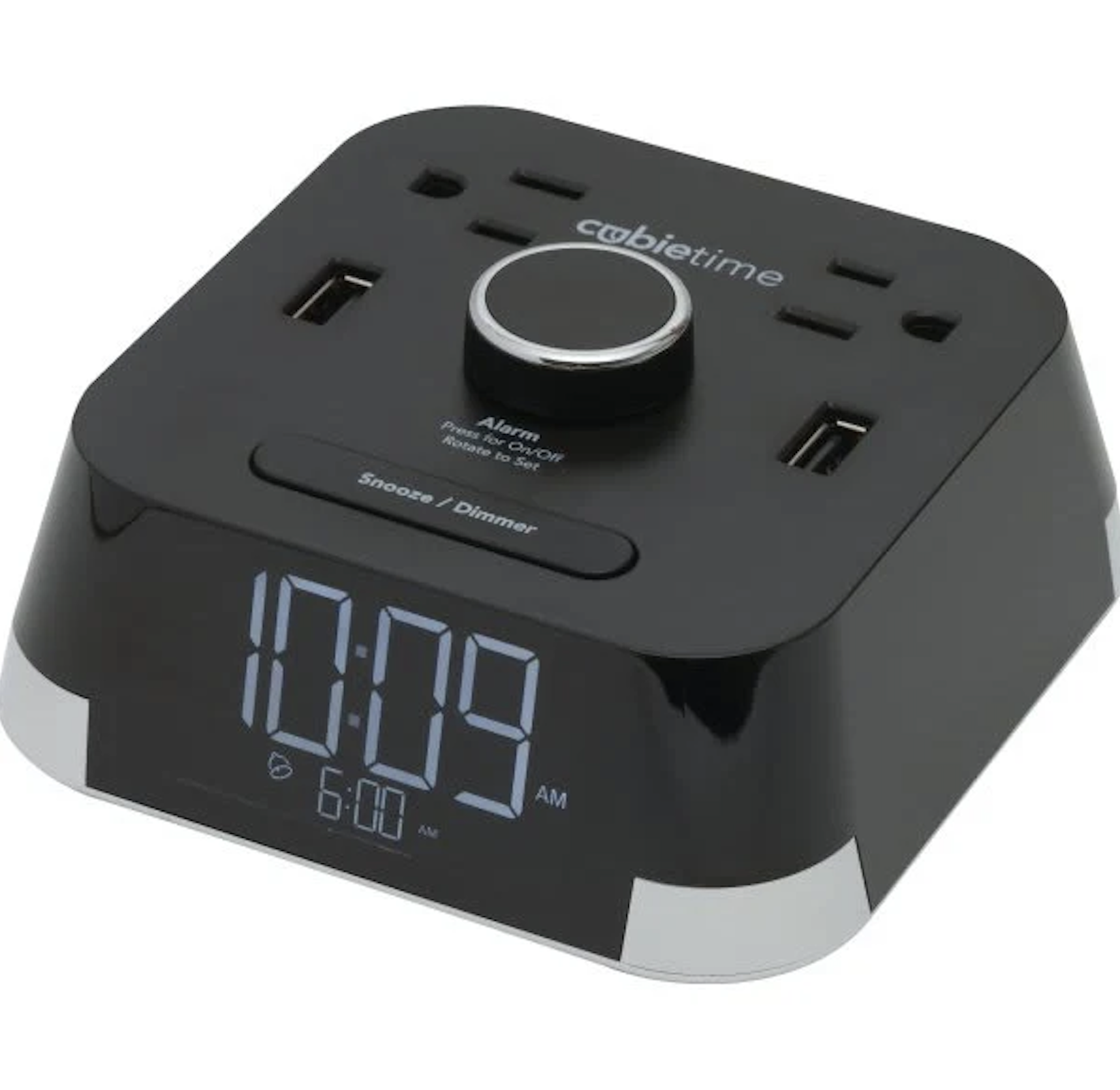 BrandStand CubieTime 2.0 Alarm Clock with 2 Power Outlets and 2 USB Ports - BPECT - TWS Transworld Hospitality Tech