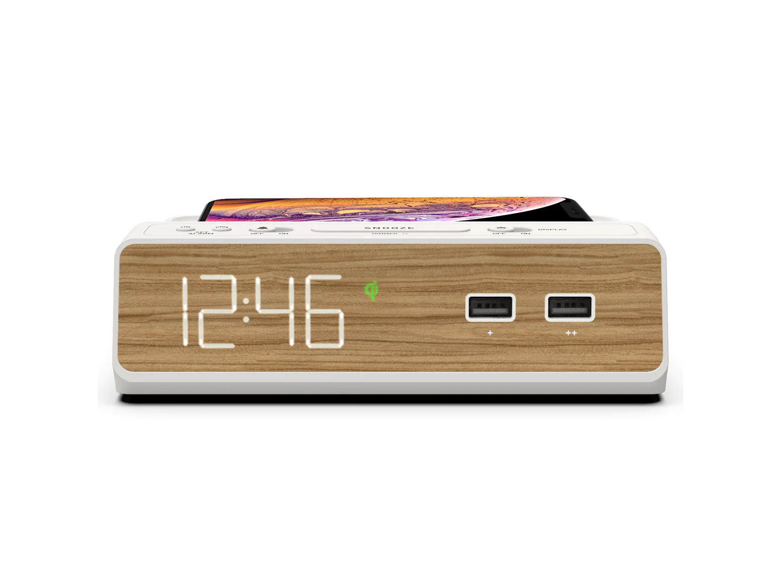 Nonstop Station W Hotel Alarm Clock with Qi Wireless Charging and Dual USB Outlets - NSW-WW, NSW-BK