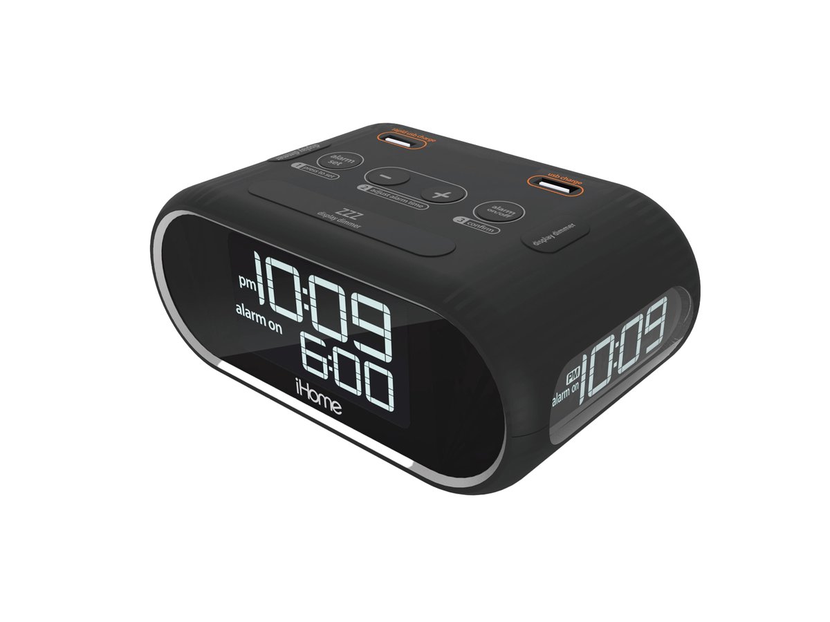 IHome Triple Display Alarm Clock with Dual USB Charging - HiH33B