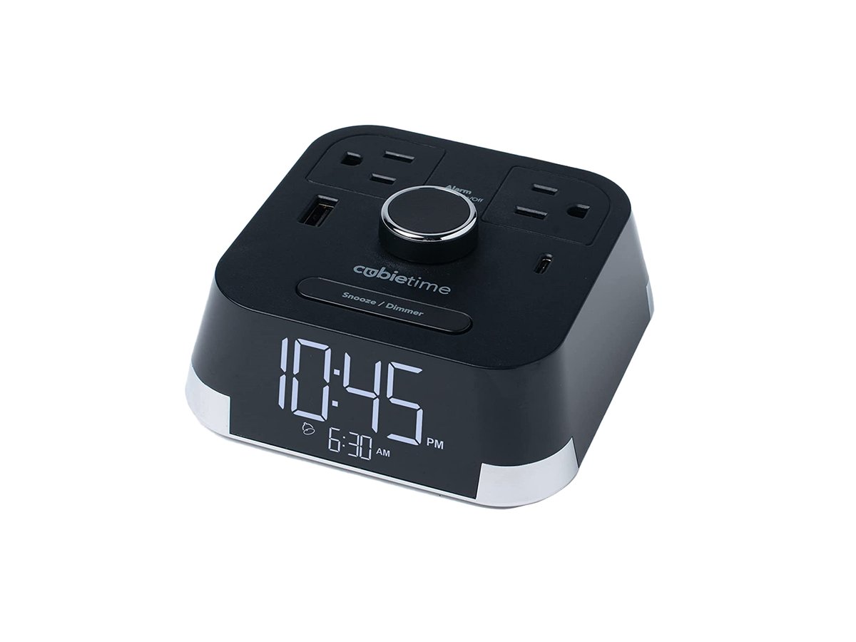 BrandStand CubieTime 2.0 Alarm Clock with 2 Power Outlets and 2 USB Ports - BPECT