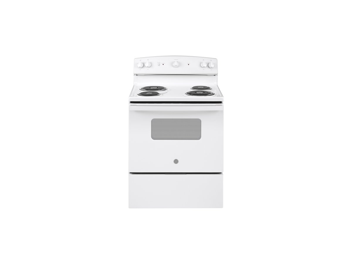 GE 30" Free Standing Front Control Gas Range in White - JGBS10DEMWW