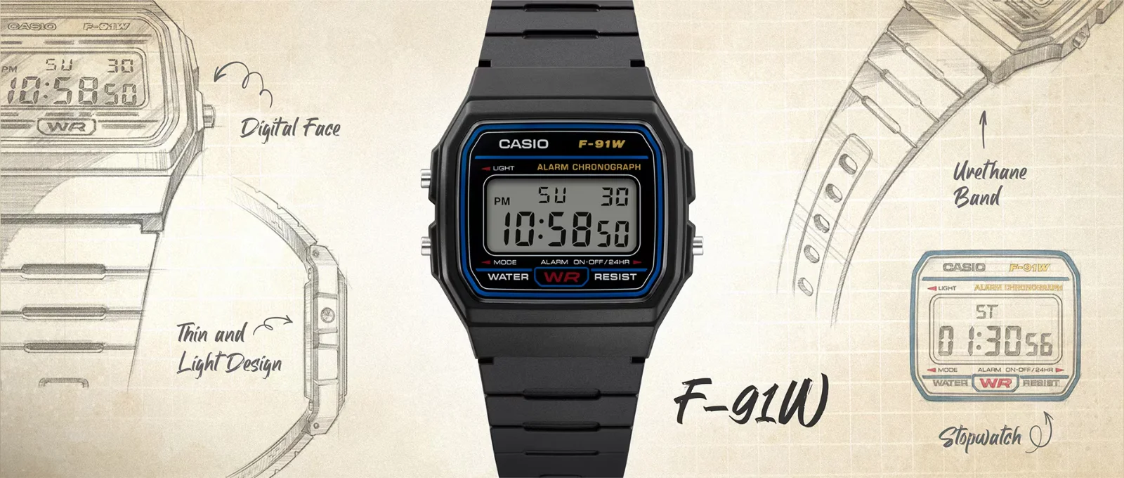 CASIO F-91W-3HDG original  vue 2