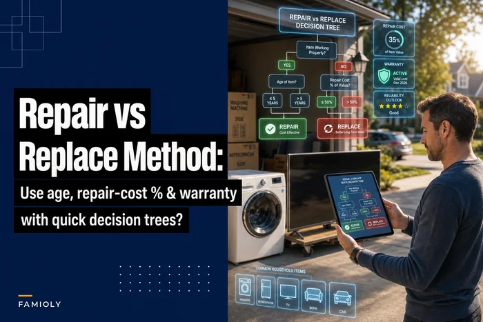 A simple repair‑vs‑replace decision method: age, repair‑cost %, warranty, and quick decision trees