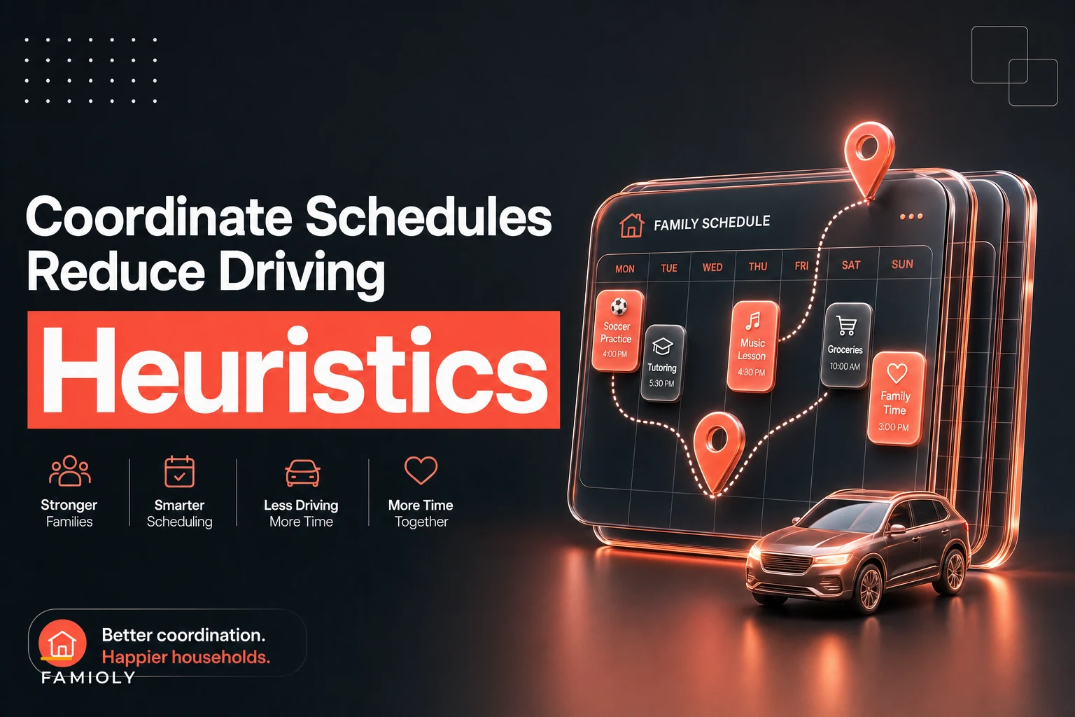 Coordinating multi‑kid schedules: priority rules and simple heuristics to minimize conflicts and drives