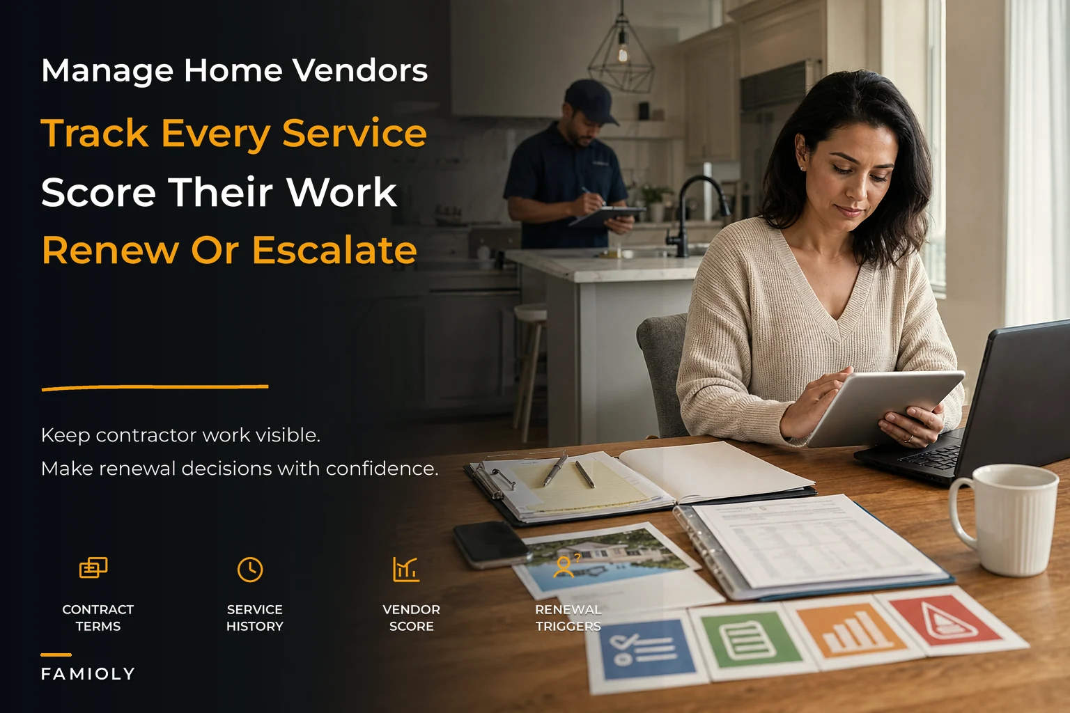 Home vendor management system: contracts, service logs, and simple scorecards for families