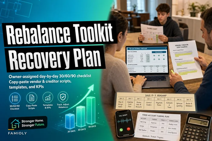 Household Rebalance Toolkit: Day‑by‑Day 30/60/90 Checklist + Copy‑Paste Vendor & Creditor Scripts, Templates, and Recovery KPIs