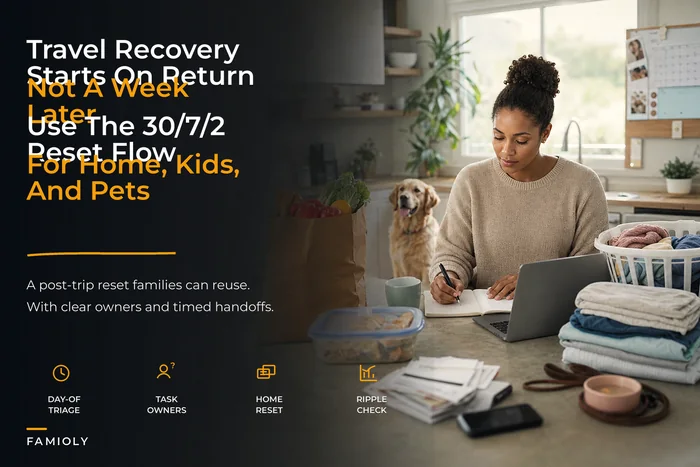 Prebuilt travel recovery flows: delegated pet/home care and post‑trip reset templates