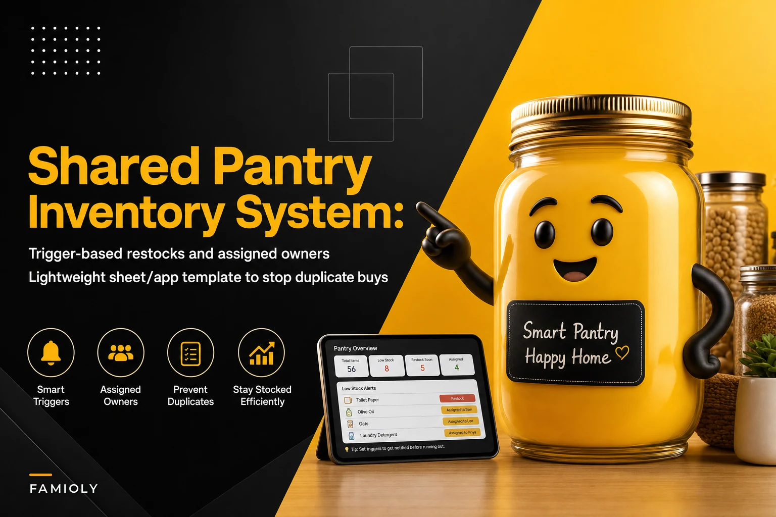 Shared pantry inventory system to stop duplicate buys: restock triggers, owners, and a lightweight template