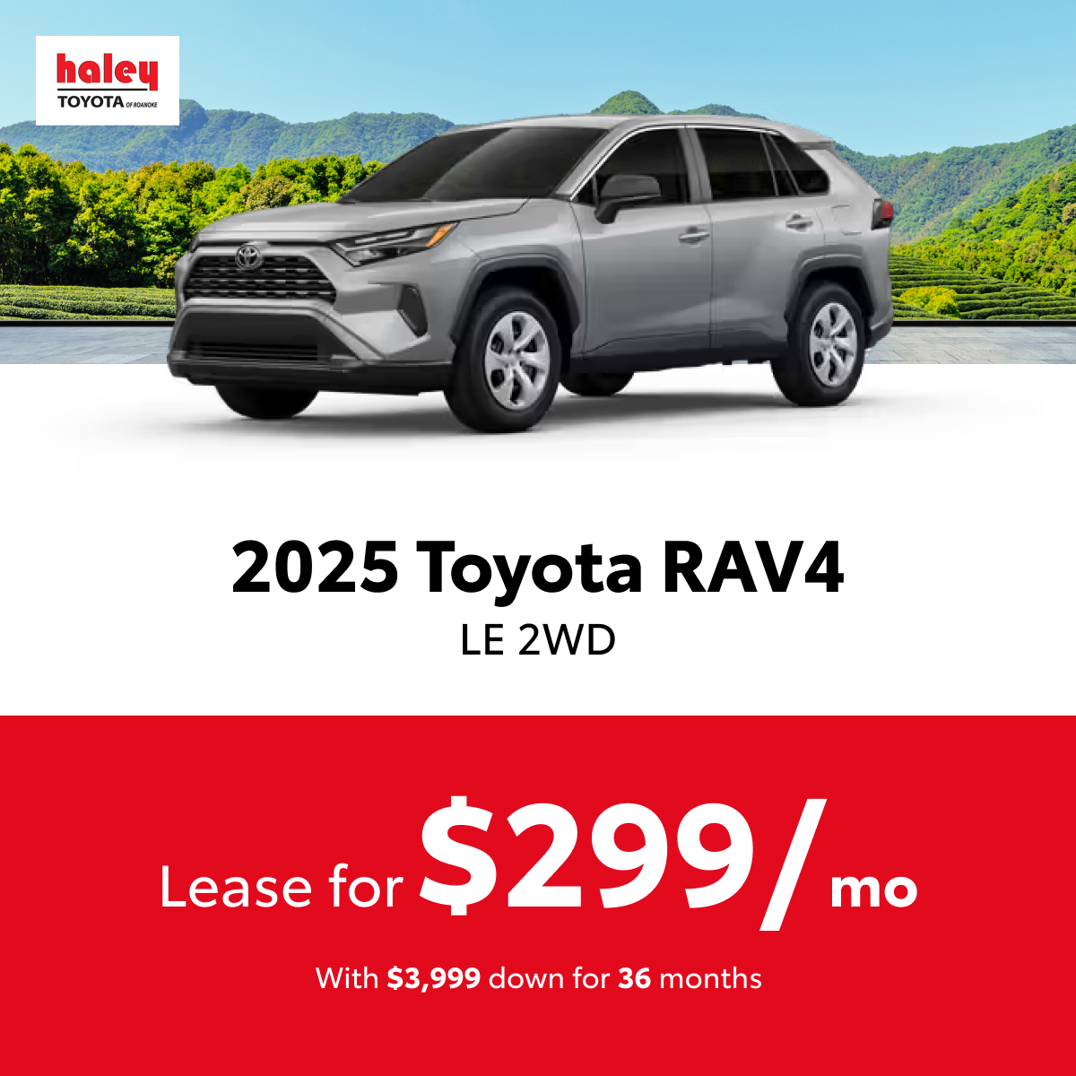 2025 Toyota RAV4 Lease $299 per month for 36 months