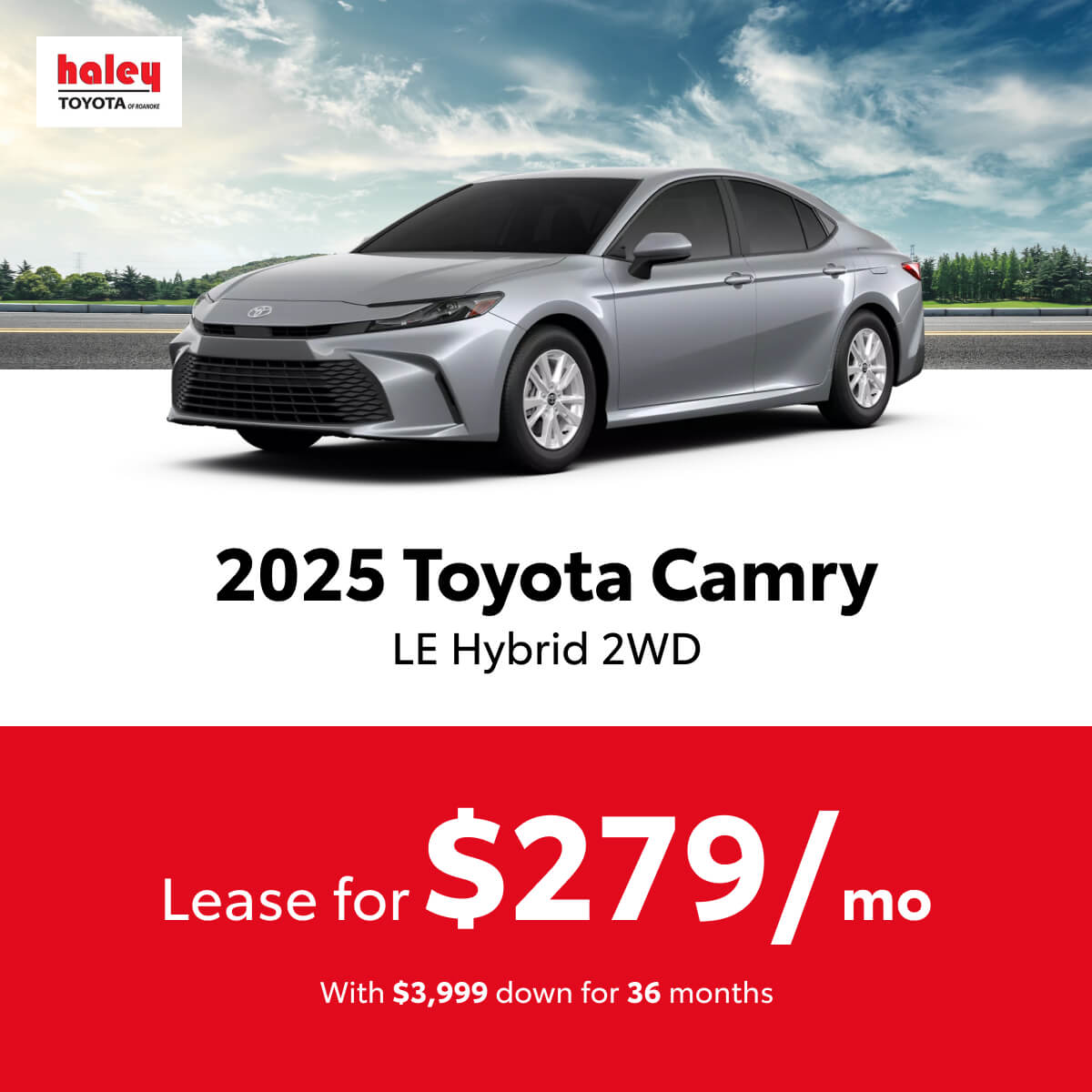 2025 Toyota Camry Lease $279 per month for 36 months