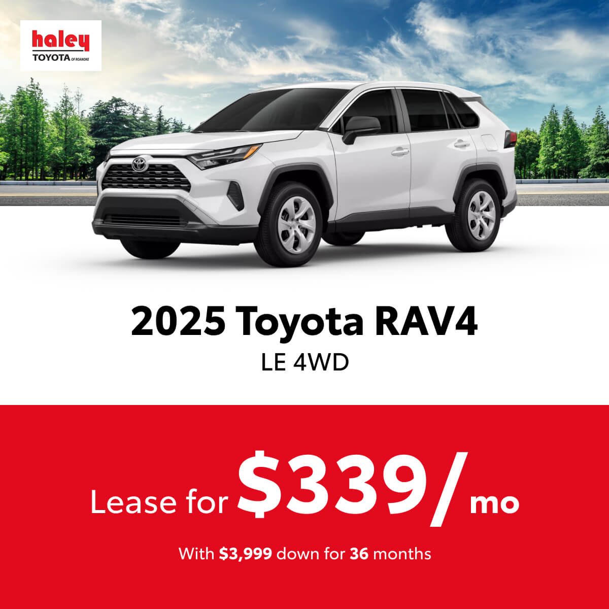 2025 Toyota RAV4 Lease $339 per month for 36 months