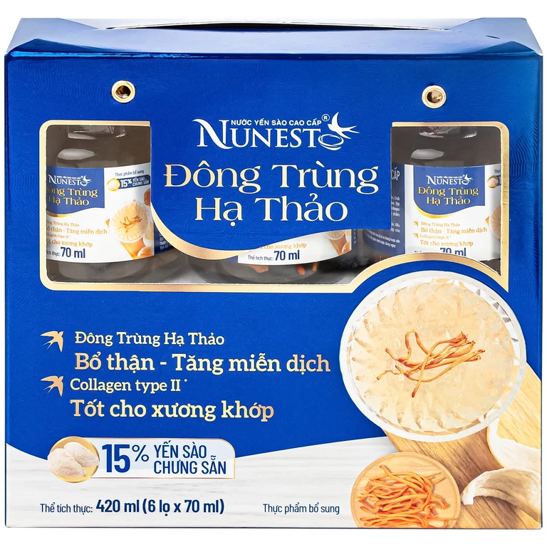 Nước Yến Sào Cao Cấp Nunest Đông Trùng Hạ Thảo 15% Yến (6 hũ x 70ml)