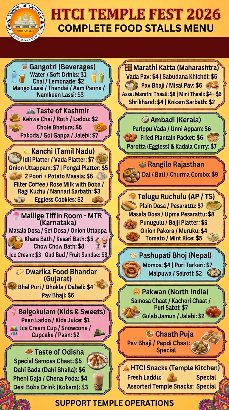 Temple Fest Food Menu