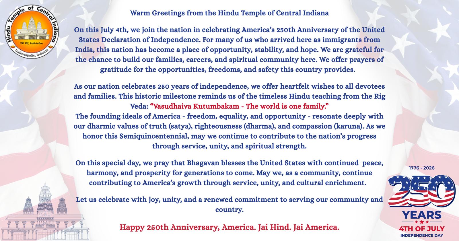 Happy Independence Day and a joyful celebration of America's 250th Anniversary!