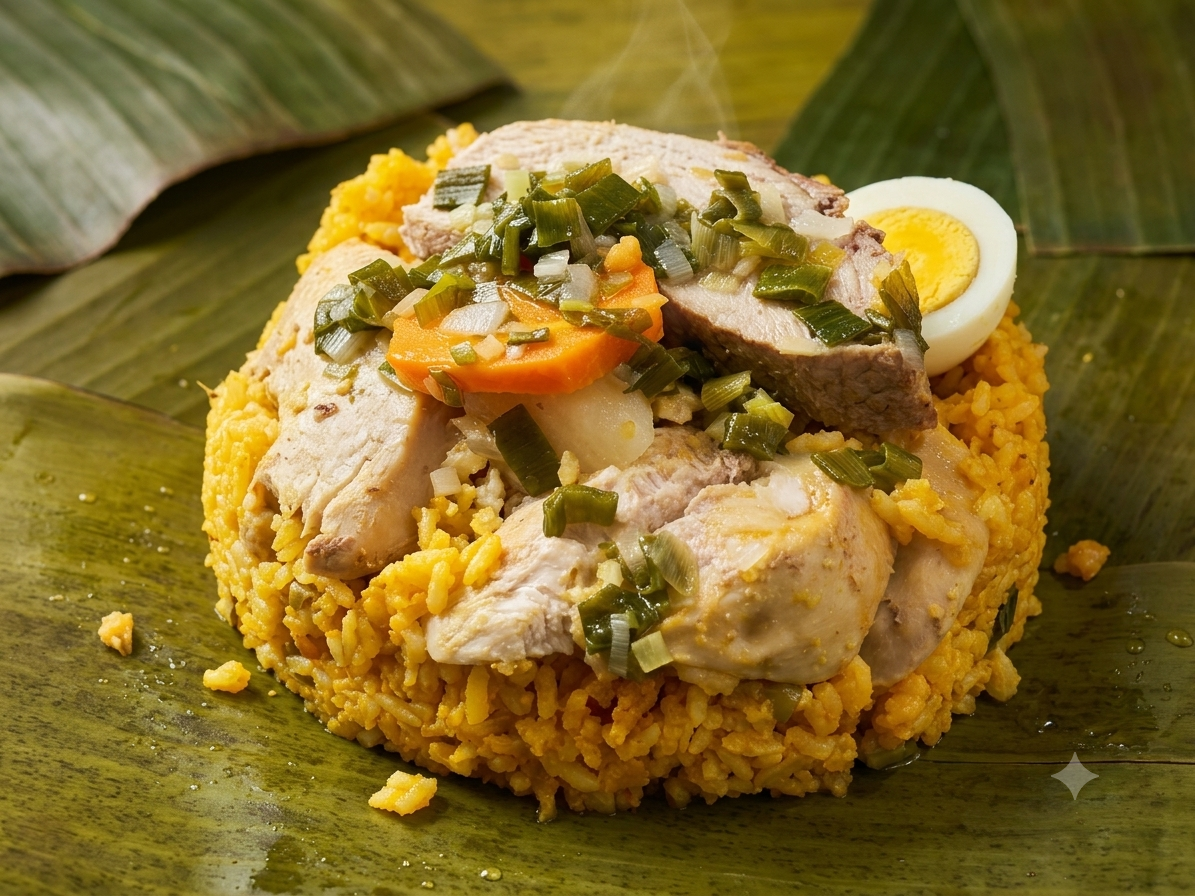 Tamal colombiano envuelto en hoja, recién hecho