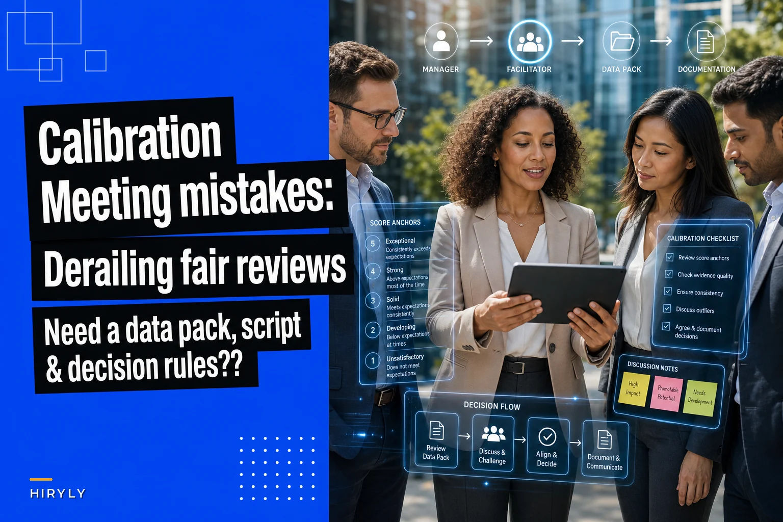 Calibration meeting mistakes that derail fair reviews — a data pack, facilitator script, and decision-rule kit