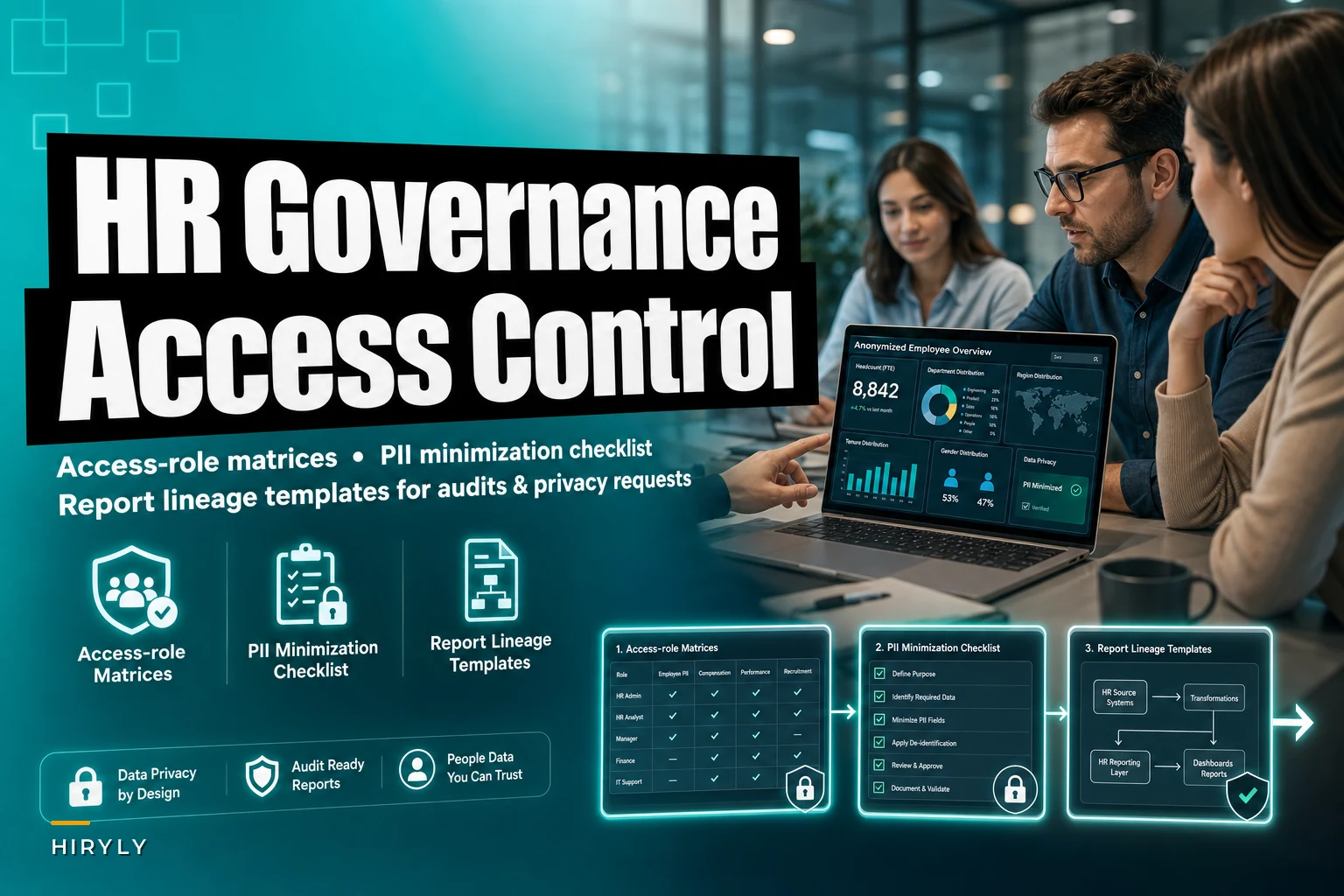 HR data governance for HR teams: access-control matrices, PII minimization checklist, and report lineage templates