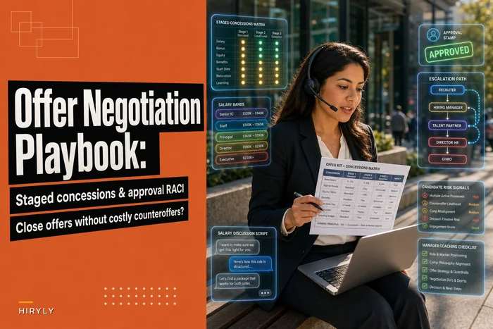 Offer negotiation playbook for recruiters: staged concessions matrix, approval RACI and scripts to close without costly counteroffers