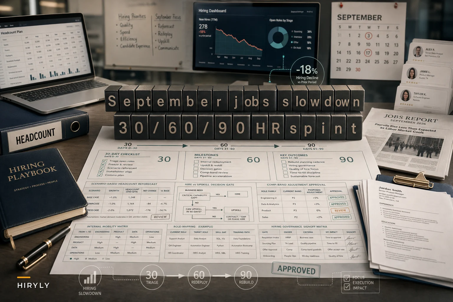 Responding to the September jobs slowdown: a 30/60/90 HR sprint to recalibrate hiring forecasts, comp, and redeployment